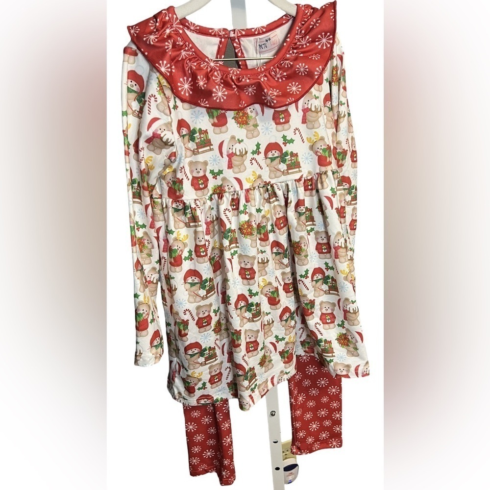 Pete and Lucy Christmas Bear two piece set long sleeve tunic, top and pants